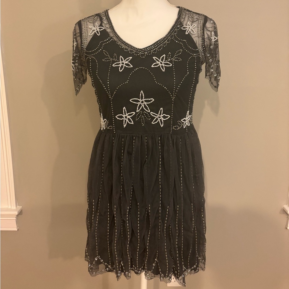 Hazel Black and White Beaded Mini Dress - NWT size small